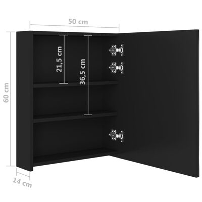 vidaXL LED шкаф с огледало за баня, черно, 50x14x60 см