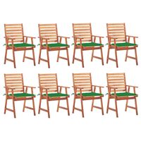 vidaXL Градински трапезни столове, 8 бр, с възглавници, акация масив
