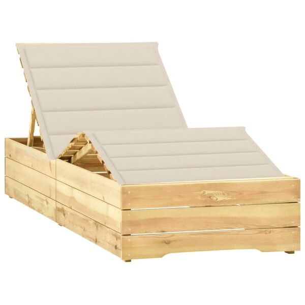 vidaXL Шезлонг с кремава възглавница, импрегнирана борова дървесина