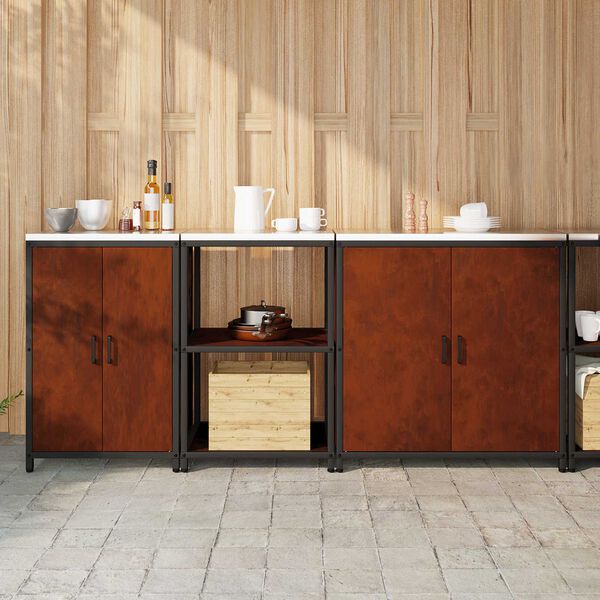 vidaXL Комплект за кухненско съхранение с рафт с врата 3 pcs Ръждясало