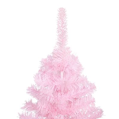 vidaXL Изкуствена осветена коледна елха с топки розова 180 см PVC
