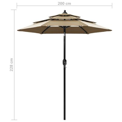 vidaXL Градински чадър на 3 нива с алуминиев прът, таупе, 2 м