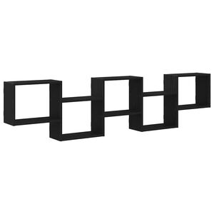 vidaXL Стенен кубичен рафт, 5 отделения, черен, инженерно дърво