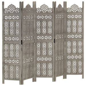 vidaXL Ръчно резбован параван, 5 панела, сив, 200x165 cм, манго масив