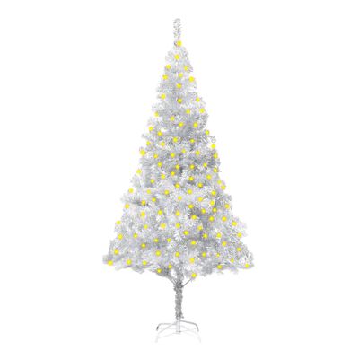 vidaXL Изкуствена осветена коледна елха със стойка сребрист 180 см PET