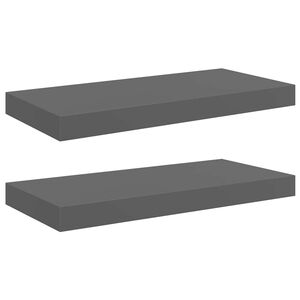 vidaXL Окачени стенни рафтове, 2 бр, сив гланц, 50x23,5x3,8 см, МДФ