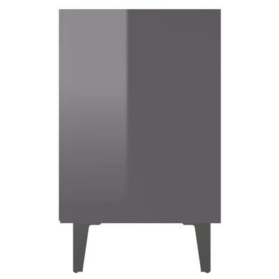 vidaXL Нощно шкафче с метални крака, сив гланц, 40x30x50 см