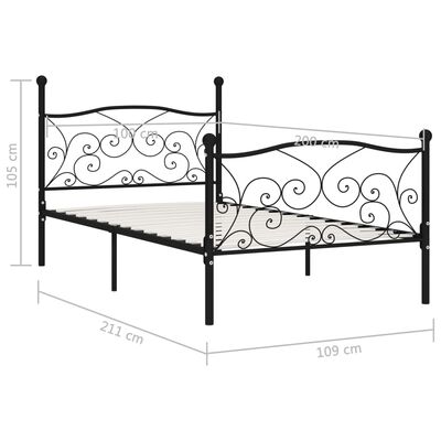 vidaXL Рамка за легло с ламелна основа, черна, метал, 100x200 см