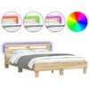 vidaXL Рамка за легло с табла и LED, дъб сонома, 150x200 см