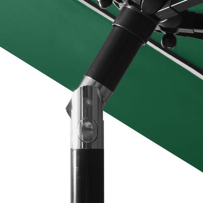 vidaXL Градински чадър на 3 нива с алуминиев прът, зелен, 3 м