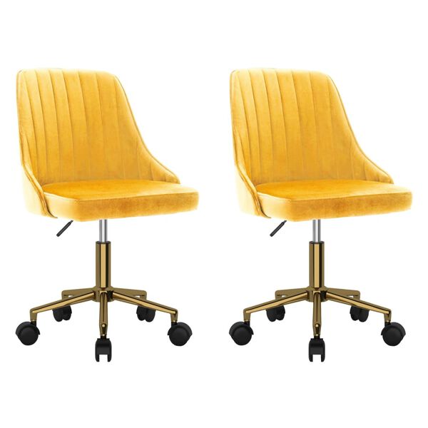 vidaXL Въртящи трапезни столове, 2 бр, жълти, кадифе