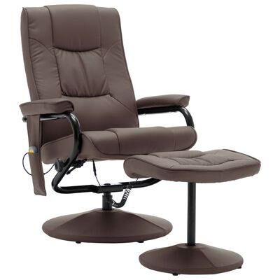 vidaXL Масажен стол с табуретка за крака, кафяв, изкуствена кожа