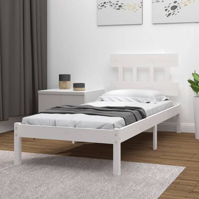 vidaXL Рамка за легло, бяла, дърво масив, 90х200 см