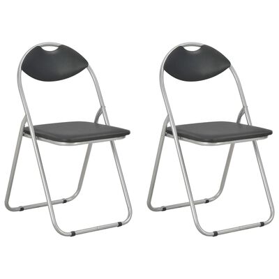 vidaXL Сгъваеми трапезни столове, 2 бр, черни, изкуствена кожа