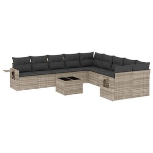 vidaXL Градински комплект с възглавници, 11 части, светлосив полиратан
