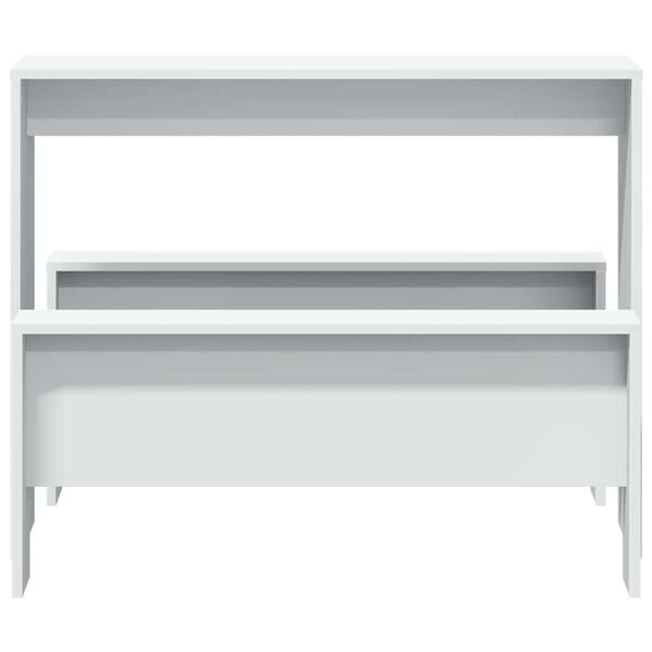 vidaXL Комплект трапезна маса и пейки, 3 части, бял, инженерно дърво