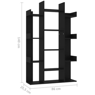 vidaXL Шкаф библиотека, черен, 86x25,5x140 см, ПДЧ