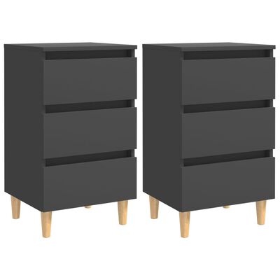 vidaXL Нощни шкафчета, крака от дървен масив, 2 бр, сиви, 40x35x69 см