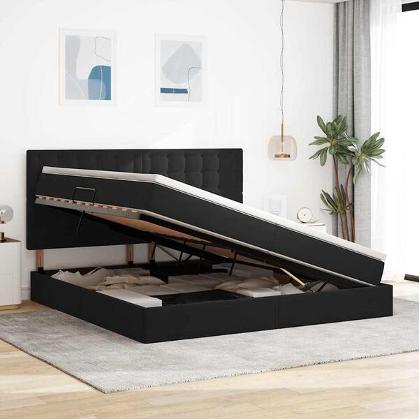 vidaXL Легло с място за съхранение и LED Черно 200 x 200 cm Кадифе