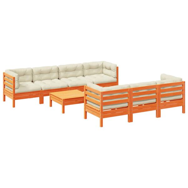 vidaXL Градински комплект диван с възглавници, 8 части, восъчнокафяв