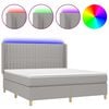vidaXL Боксспринг легло с матрак и LED, светлосиво, 160x200 см, плат