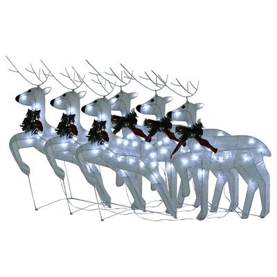 vidaXL Коледни елени, 6 бр, бяла, 120 LED