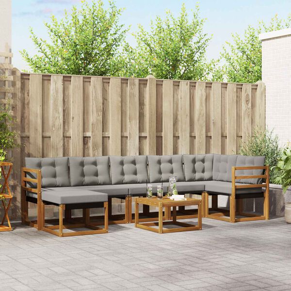 vidaXL Комплект дивани за открито 8 pcs Естествено и светло сиво