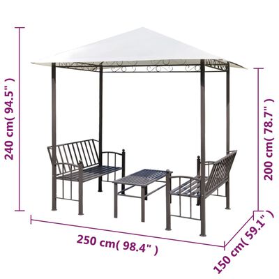 vidaXL Градинска шатра с маса и пейки, 2,5 x 1,5 x 2,4 м