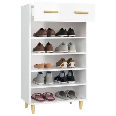 vidaXL Шкаф за обувки, бял гланц, 60x35x105 см, инженерно дърво