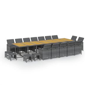 vidaXL Градински комплект с възглавници 19 части сив полиратан