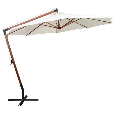 vidaXL Висящ чадър за слънце, 350 см, дървен прът, бял