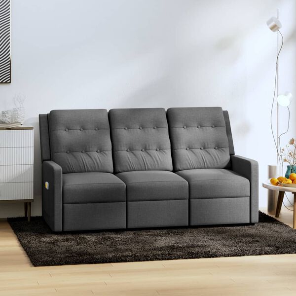 vidaXL 3-местен масажен реклайнер, светлосив, текстил