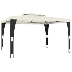 vidaXL Беседка с двоен покрив, кремава, 3,98x2,98 м, стомана
