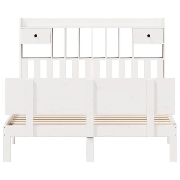 vidaXL Легло с етажерка за книги, без матрак, 140x190 см, бор масив