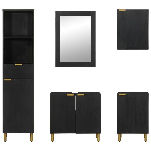 vidaXL Комплект мебели за баня от 5 части, черен, инженерно дърво