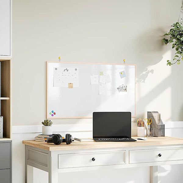 vidaXL Магнитна бяла дъска с рамка от масивна борова дървесина 100x55 см