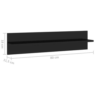 vidaXL Стенни рафтове, 2 бр, черен гланц, 80x11,5x18 см, ПДЧ