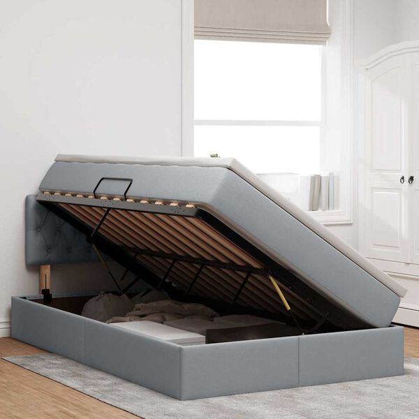 vidaXL Легло с място за съхранение и LED с LED Светлосиво 120 x 190 cm