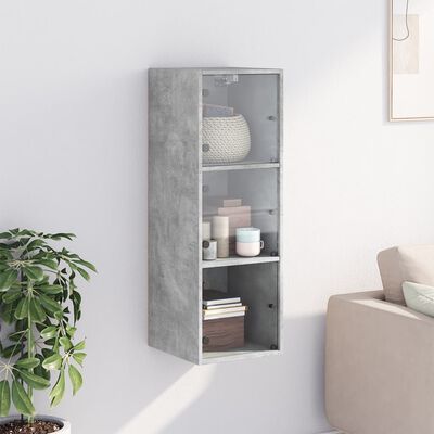 vidaXL Стенен шкаф със стъклени врати, бетонно сив, 35x37x100 см