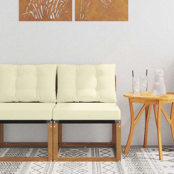 vidaXL Външен среден диван Масивна акациева дървесина и текстилен плат