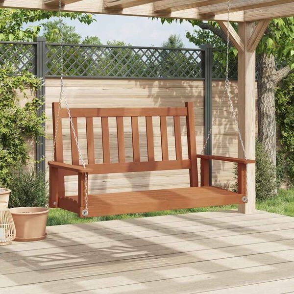 vidaXL Градинска люлееща пейка с метални вериги, кафяв, чам масив