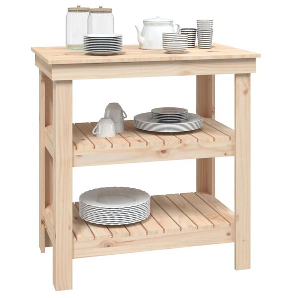 vidaXL Работна маса, 78,5x50x80 см, борово дърво масив