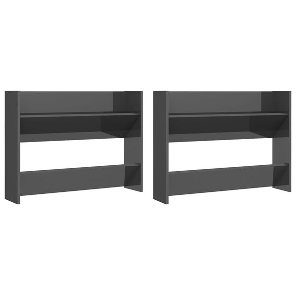 vidaXL Шкафове за обувки 2 бр сив гланц 80x18x60 см инженерно дърво
