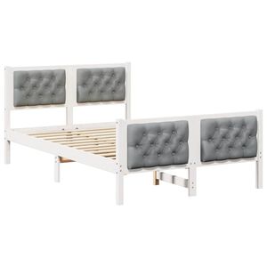 vidaXL Рамка за легло Светлосиво 135 x 190 cm Солидно борово дърво