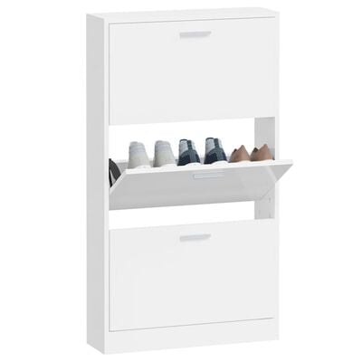vidaXL Шкаф за обувки, бял гланц, 59x17x108 см, инженерно дърво