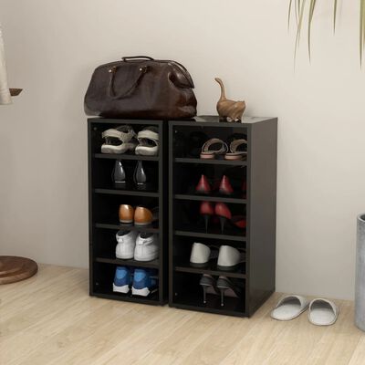 vidaXL Шкафове за обувки, 2 бр, черен гланц, 31,5x35x70 см, ПДЧ