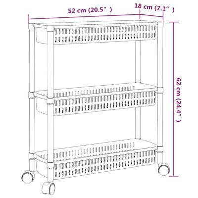 vidaXL 3-етажна количка за съхранение, сребристо и бяло, алуминий