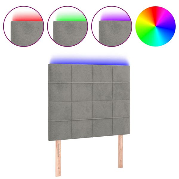 vidaXL LED горна табла за легло, светлосива, 100x5x118/128 см, кадифе