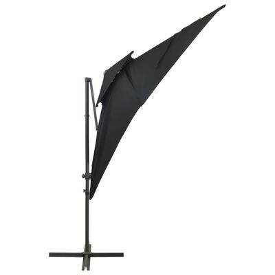 vidaXL Градински чадър чупещо рамо с двоен покрив черен 250x250 см
