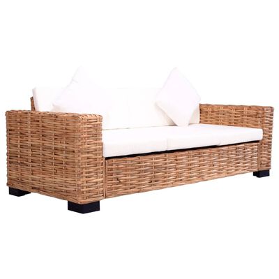 vidaXL 3-местен градински диван, естествен ратан